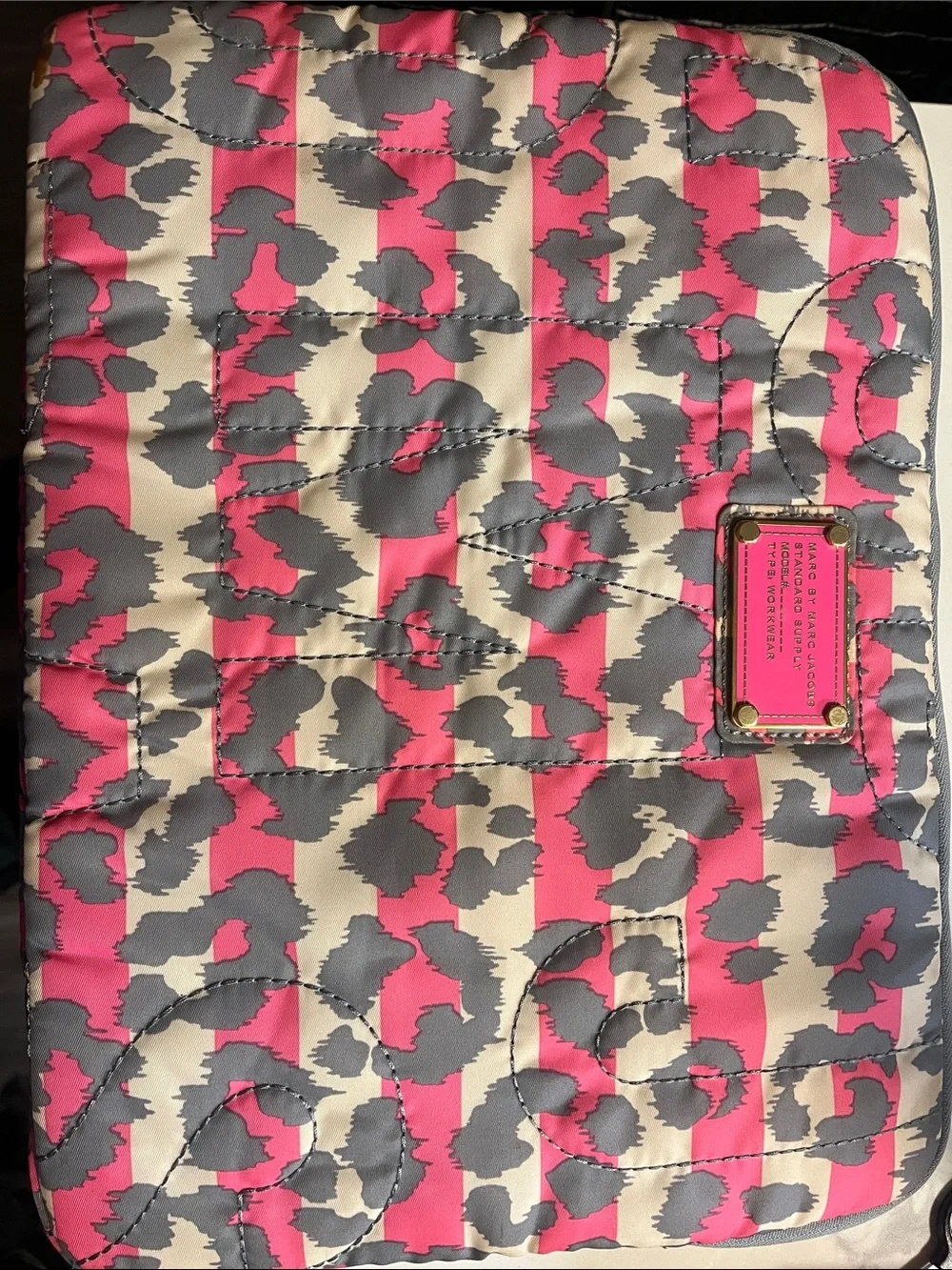 Marc By Marc Jacobs Quilted Throw in Hot Pink, Gray & Cream Animal Print